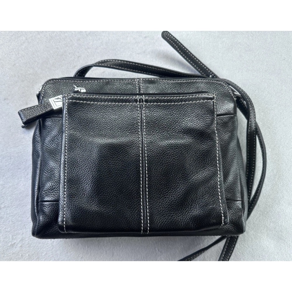 Tignanello Black Leather Crossbody Organizer Bag Multi Pocket Y2K Shoulder Purse
